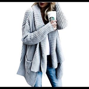 Long layered light Gray Sweater cardigan